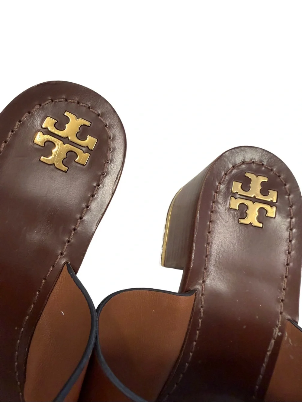 TORY BURCH Patos Disk Leather Sandals Mou Brown Size 9